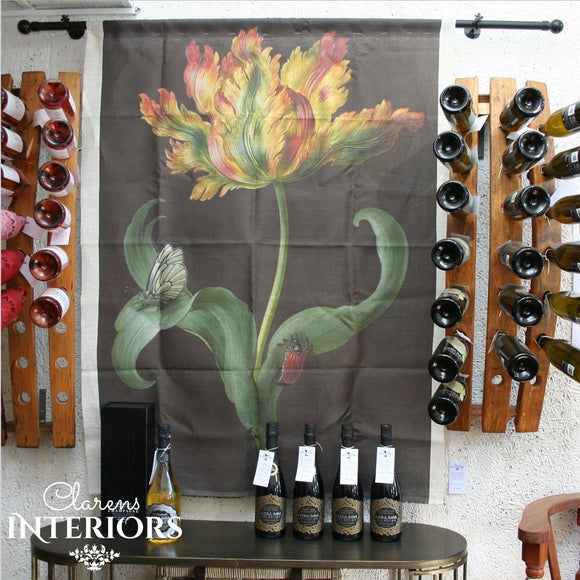 This fiery floral linen panel has an old world charm that will make you feel part of another world.   Dimensions: 1m wide x 1.5m tall.