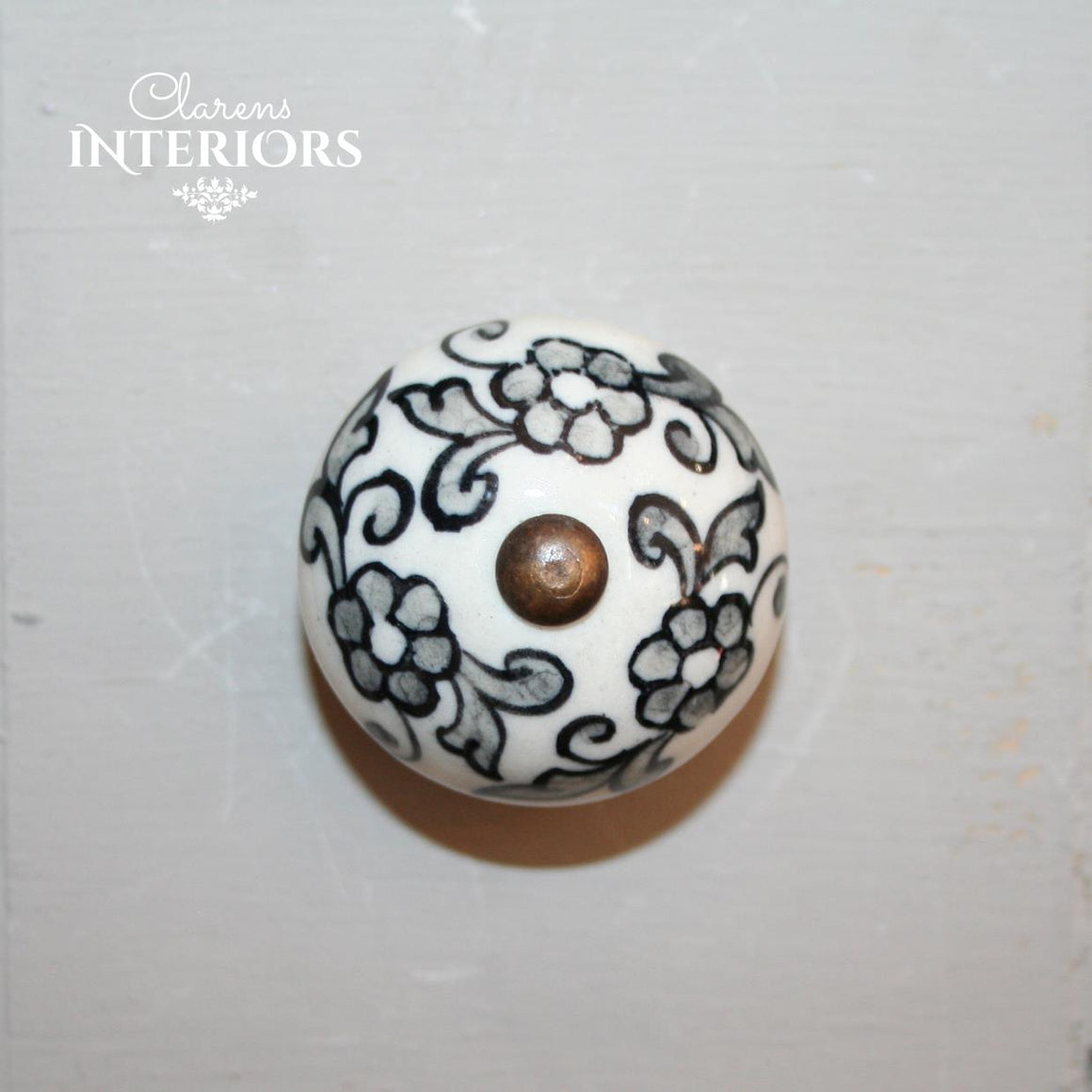 Hand painted grey flower knob
