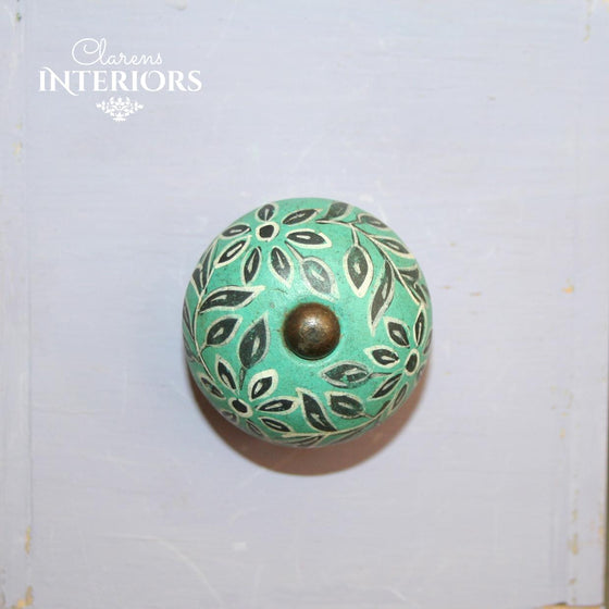 Teal & black floral knob