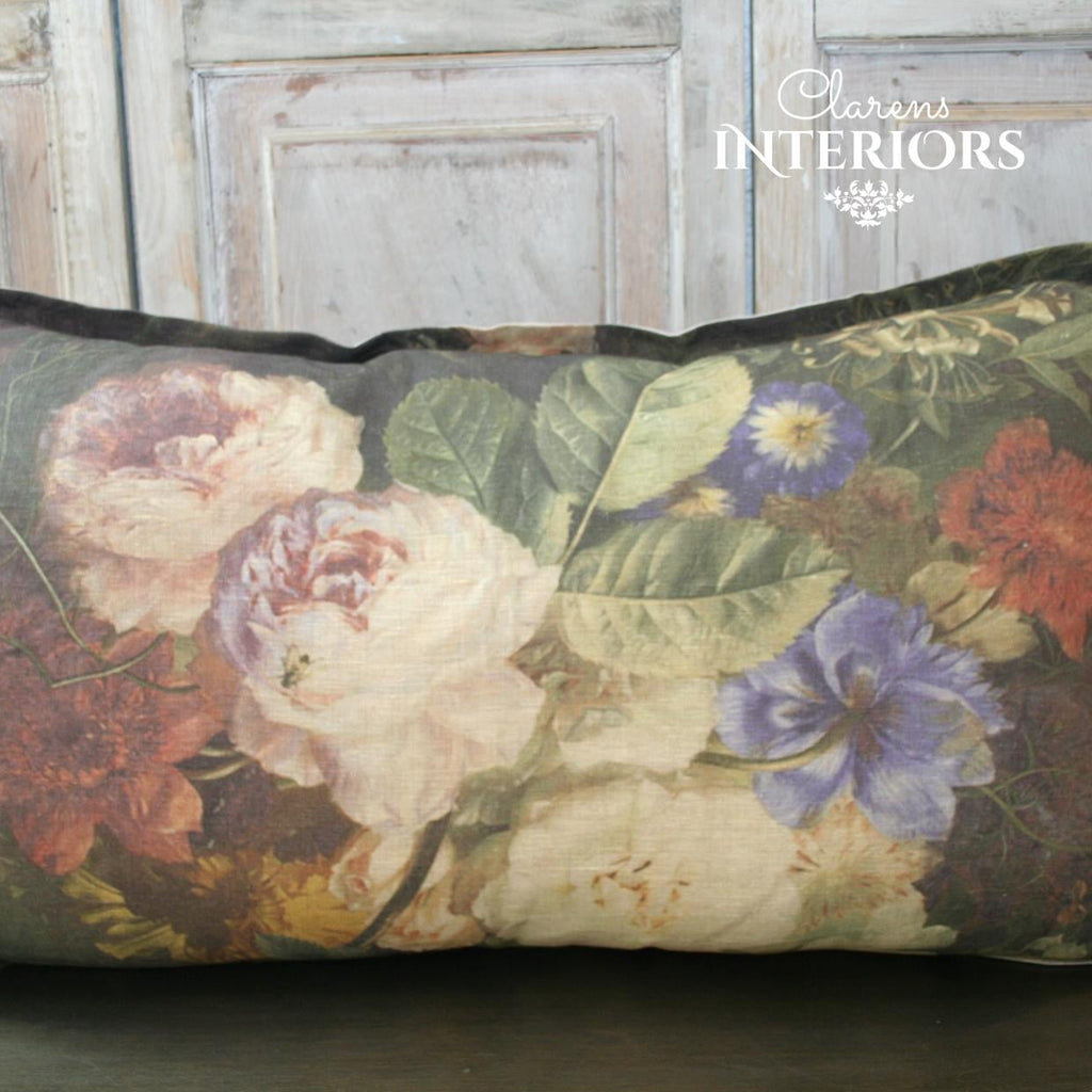 Soft floral print on pure linen.   Feather inner included.   Dimensions: 95 x 55cm  Manufactured in South Africa